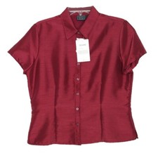 Laura Scott Womens Size 12 Blouse Short Sleeve Button Collared Burgundy New