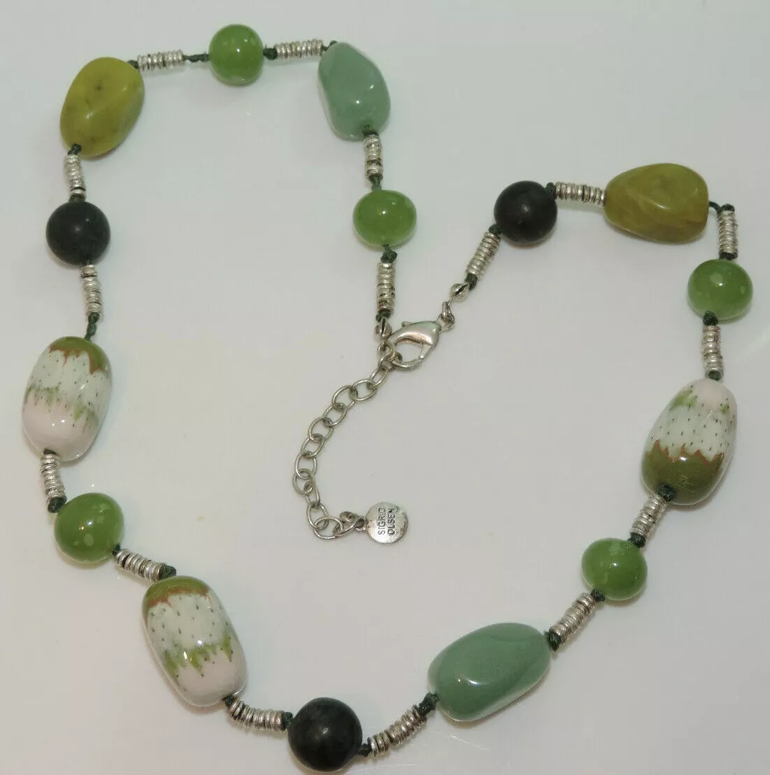 Sigrid Olsen Jade Green Stone and Ceramic Silver tone Bead Strand Necklace DC 1