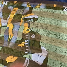 Picasso Print Scarf Multicolor 38  x40  Blue Green Yellow