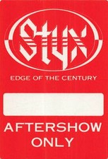 Styx Backstage Pass 1990 Red Cloth After Show Only Pass Variant
