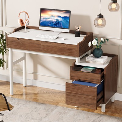 Tribesigns Reversible Computer Desk with 4 Drawers, Office Desk with File Drawer