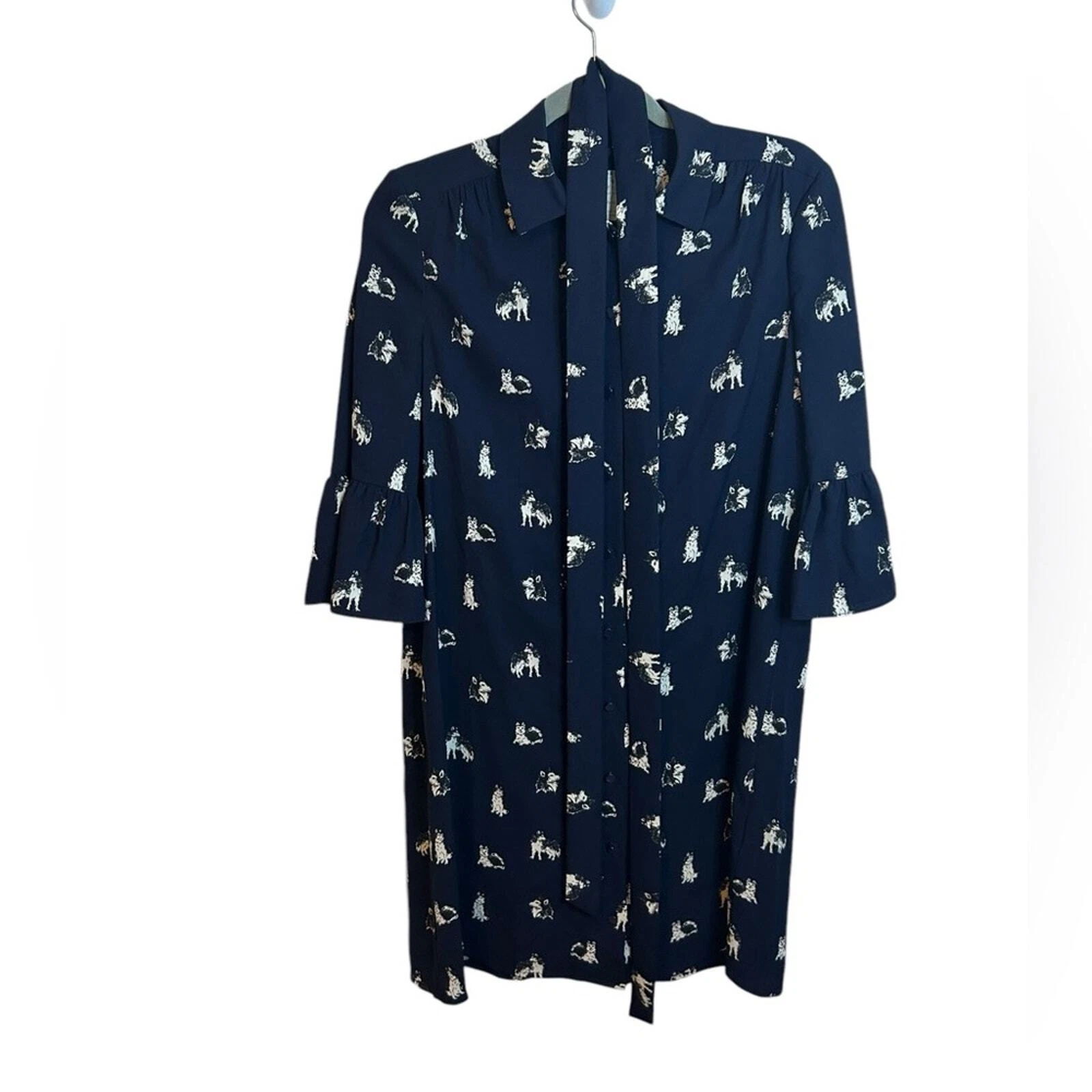 Abito donna Kate Spade stampa husky con cintura e bottoni davanti taglia small