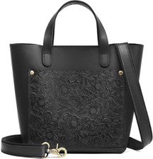 S-zone Leather Mini Crossbody Tote Bag Satchel Mini, Black Rose Pattern 