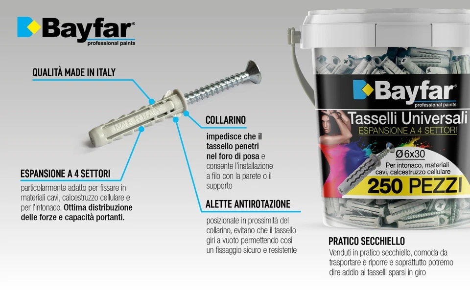 TASSELLI da 5 6 8 10 mm UNIVERSALI IN NYLON CON VITE x muro legno mattone - Immagine 2 di 2