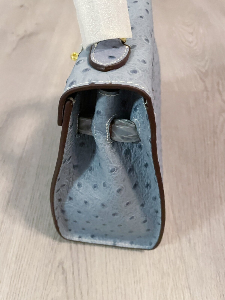 Blue grey SpongeBob 25 ostrich pattern genuine leather