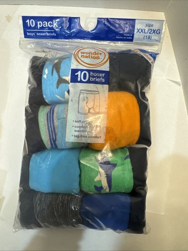 Wonder Nation Big Boys Underwear Soft Cotton Boxer Briefs 10-Pack sz XXL 18