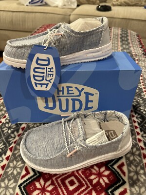  HEY DUDE YOUTH STAR AZORA CANVAS UNISEX LIGHT GREY Slip-on SHOE, Size: TD12 