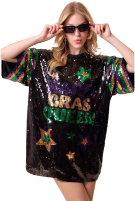 black mardi gras dress Stacia Circle Dress - Mardi Gras Feather main image 0