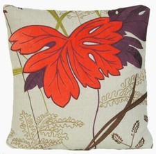Leaves Cushion Cover Appliqué Fabric Osborne & Little Orange Grey Embroidered