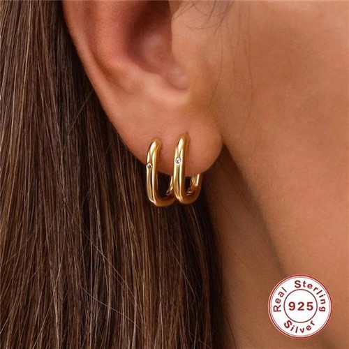 Ohrringe Kreolen Silber 925 Damen Frauen Oval Zirkon weiß - Bild 5 von 8