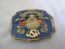 1990 Vintage Harley Davidson Buckle 3-D Eagle Oak Leaf USA Solid Brass BARON