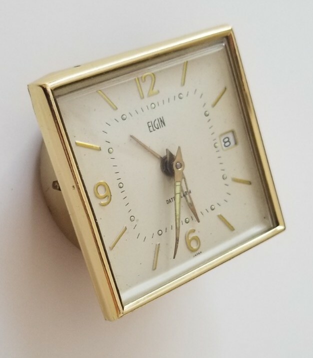Rare Elgin Hand Held Date & Alarm Metal Clock