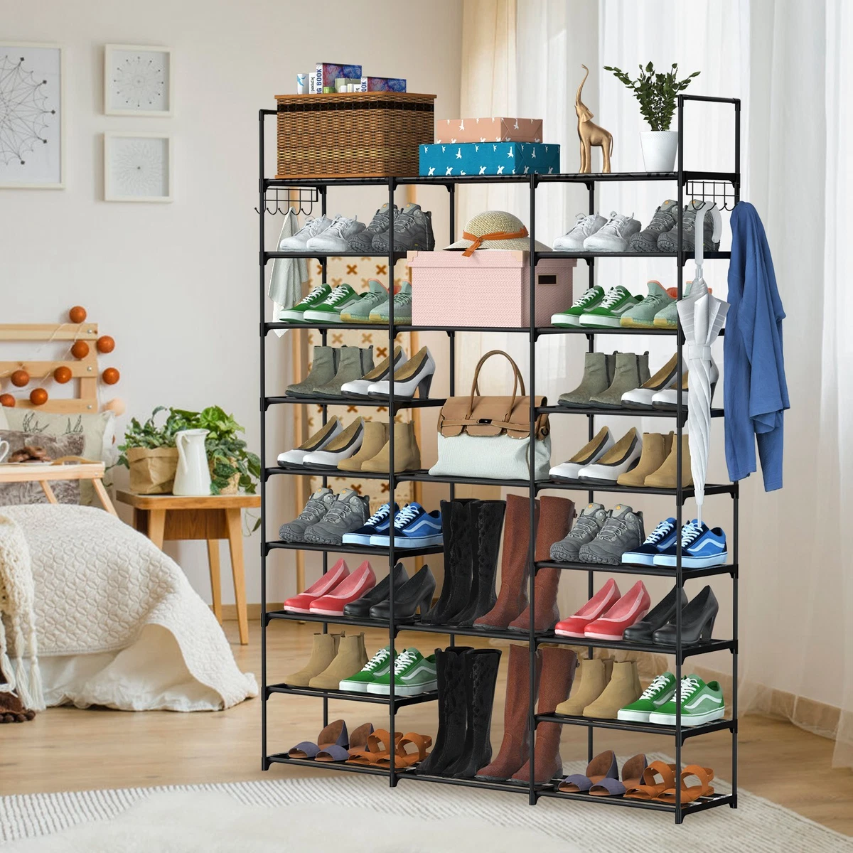 Heavy Duty 9 Tiers Shoe Rack Shoe Storage Shelf Free Standing Large 50-55  Pairs