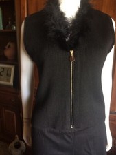 Rebecca Thomas Black Sweater Vest W/feathers, Size S