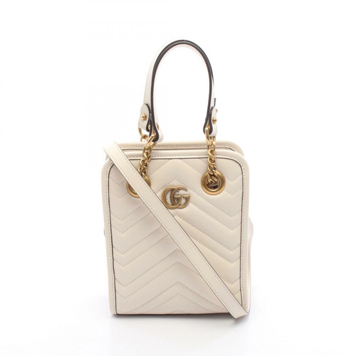 GUCCI GG Marmont Leather Handbag White 696123 2WAY Used