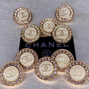 Juego de 12 botones Chanel Ø 20 mm Coco oro blanco botones de repuesto estampados vintage