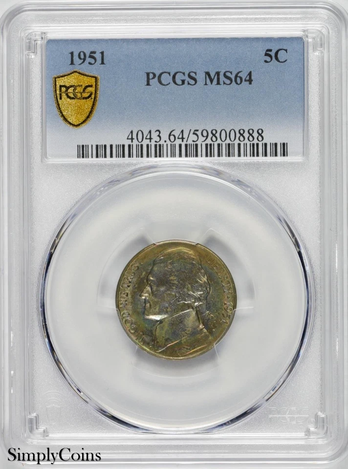 1951 Jefferson Nickel PCGS MS64 Rainbow Toned 🌈 Toning TrueView - Image 2 of 3