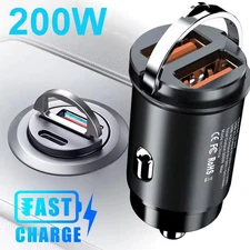 200W QC3.0 PD Mini Car Charger, 12-24V, Lighter-Style Fast Charging, USB Type-C 