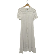 Quince Women Lightweight Crepe Lace Inset Midi Dress White XS