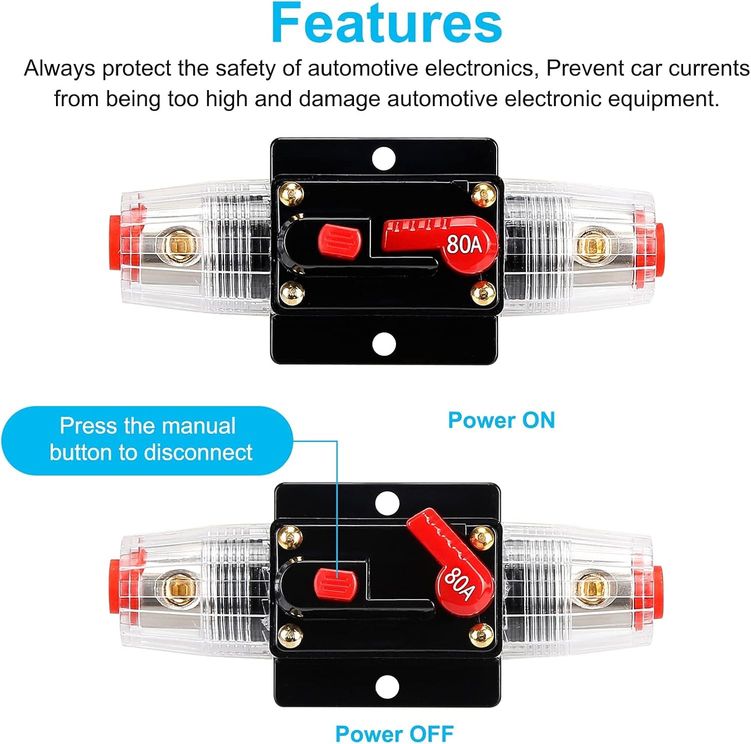 80 Amp 12V-24V DC Fuse Holder,Audio Circuit Breaker,Auto Car Stereo Inline Fuse 