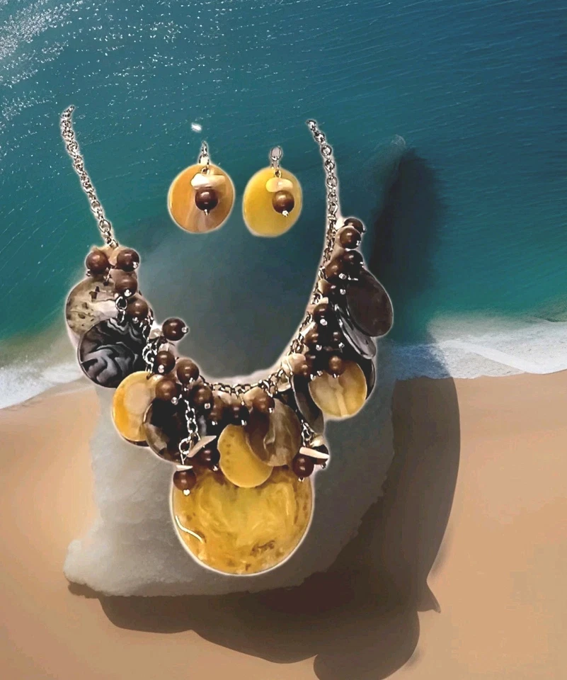 CHICO'S Impresionante Carmelo🍬 Color Muchos Discos Lucite 11"L Collar 2"L Pendientes Ma3 Foto 2 de 4