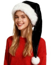 Long Black Christmas Santa Hats Adults Deluxe Plush Long Xmas Christmas Hat