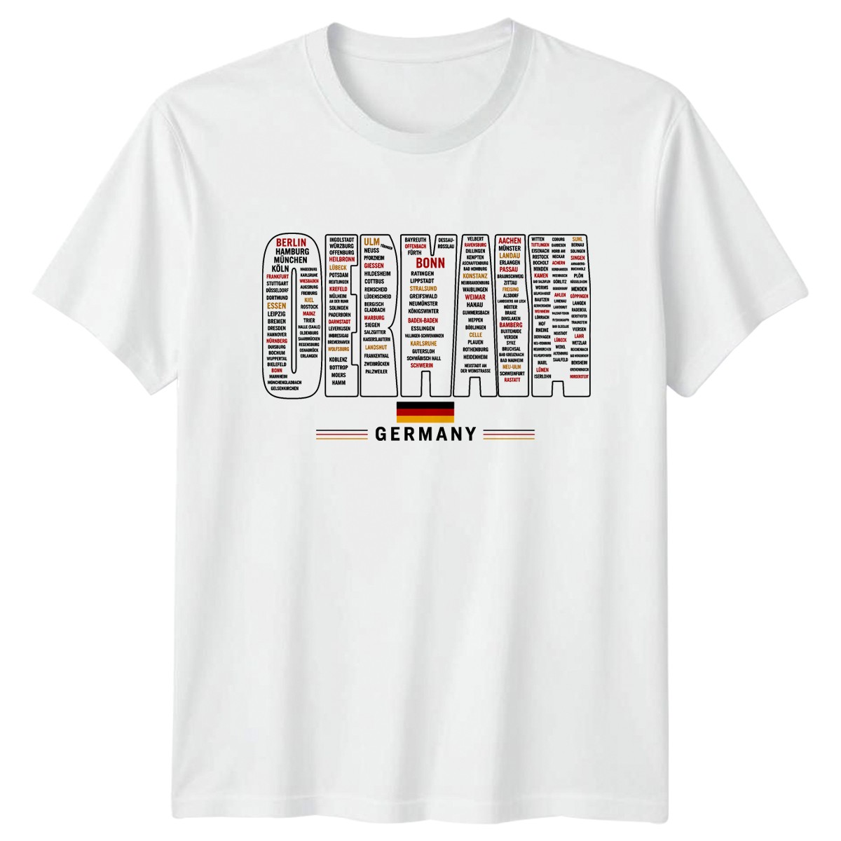 Germany Map T-Shirt Vintage City Names Typography Travel Heritage Gift
