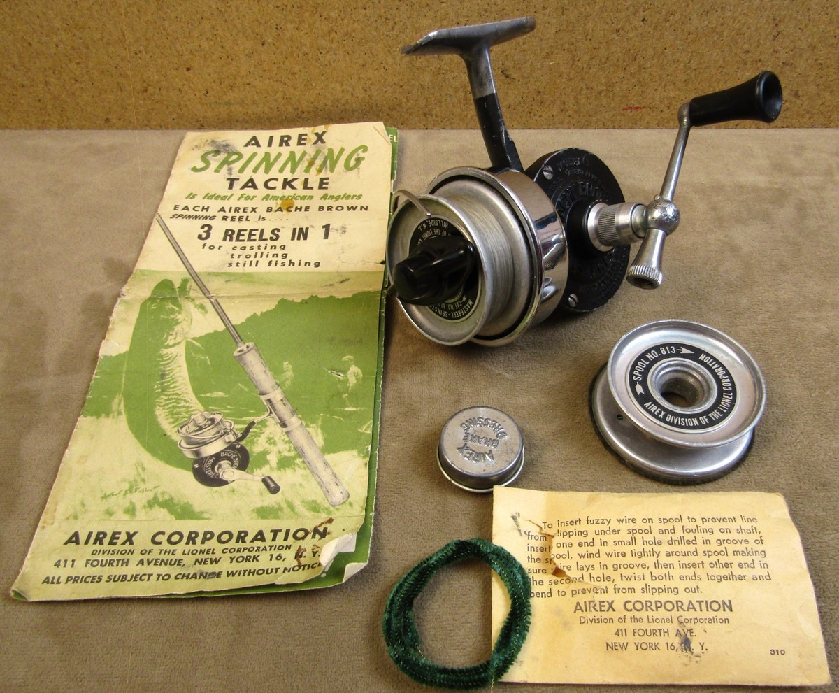NICE! VINTAGE AIREX BACHE BROWN MASTEREEL NO.3 SPINNING REEL