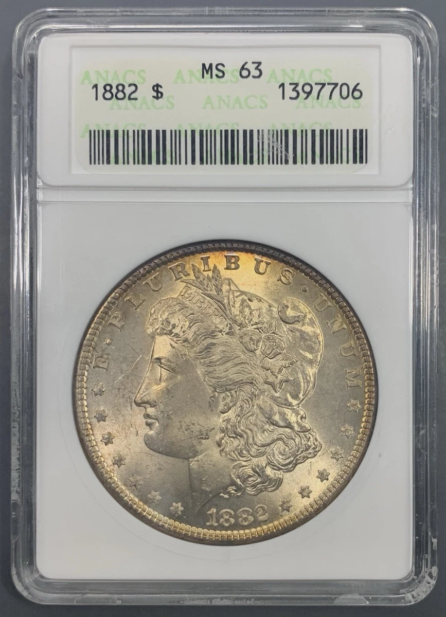 Silver MS 63 Graded 1882 Year Morgan US Dollars (1878-1921) for