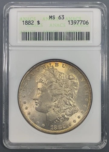 1882 ANACS MS63 “Soapbox” Morgan Silver Dollar $1 - Lustrous Toned Old Holder