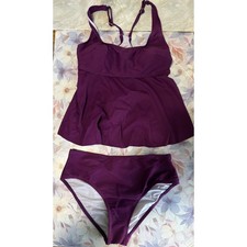 Cupshe Purple Ribbed Tankini Swimsuit Set High Waisted Bottoms Medium