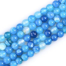 8mm Natural Gemstone Round Blue Stripe Agate Loose Beads for Jewelry M