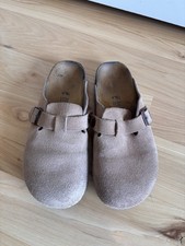 Birkenstock Boston Suede Clogs Womens Taupe Normal Soft Footbed Sandals Sz 39