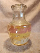Vintage Anchor Hocking Glass Daffodil Juice Refrigerator Bottle Carafe Jug w/Lid