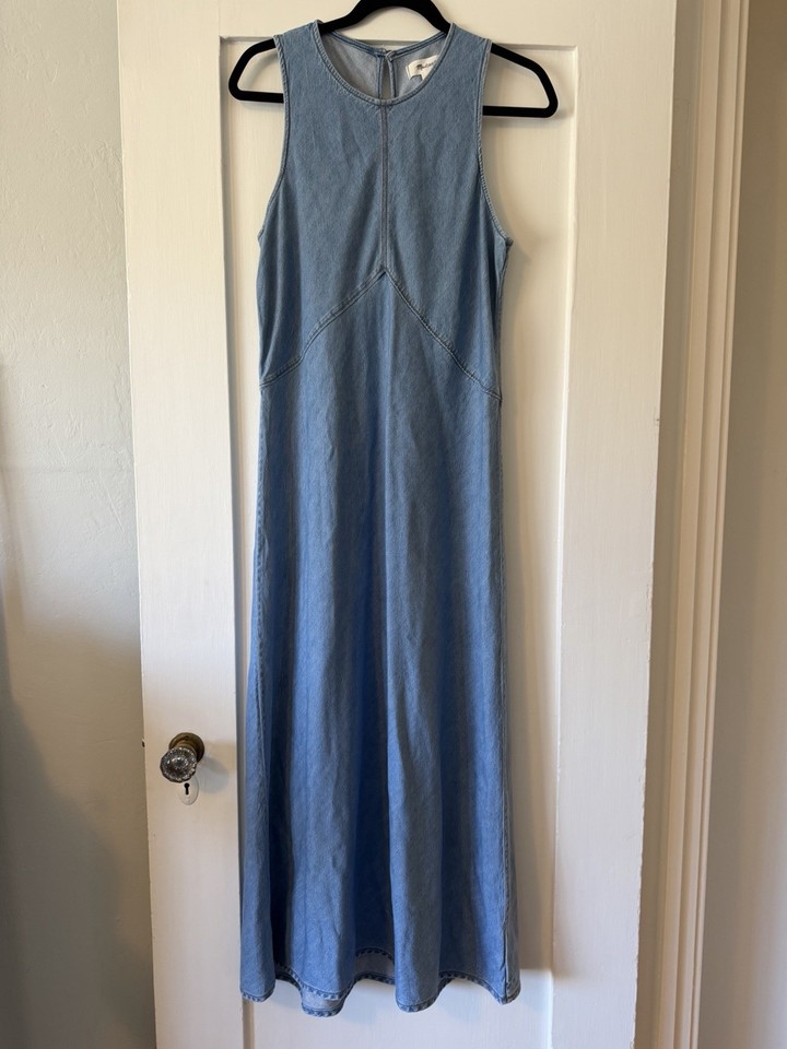 Madewell Denim Seamed Sleeveless Maxi Dress Light Wash Chambray Size 6