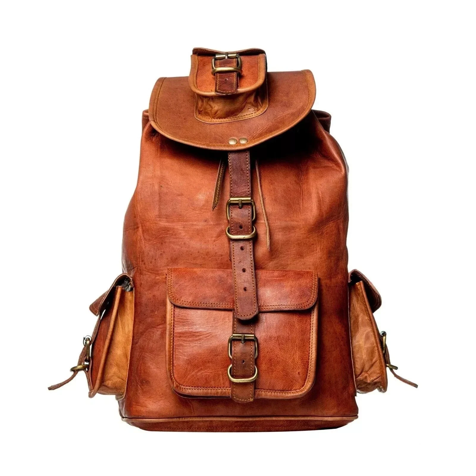 Leather Bag Goat Laptop Backpack Genuine Vintage Travel Men's Brown New