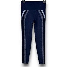 Spanx Active Seamless Track Stripe Leggings Womens Size Small Navy Blue Haze