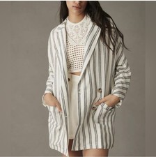Anthropologie Pilcro Relaxed Striped Boho Lagenlook Linen Blazer Jacket XS