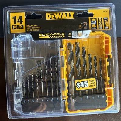 DEWALT 14-Piece Black & Gold Drill Bit Set   Wood & Metal Bits   New
