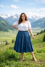 Vtg Tiered Denim Maxi Skirt Women's L to XL Western Cowgirl Gypsy Boho Prairie