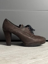 Prada Milano Vintage Brown Leather Oxford Block Heels Shoes EU 40 US 9.5