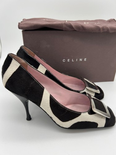 Celine, Scarpe corte Celine tacco ponyhair vintage stampa zebrata fibbia argento 41 uk7,5 *cl