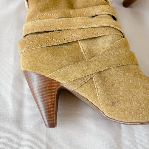 Nine West Cruzal Camel Suede Strappy Heeled Boots w/ Sherpa Lining - Women 8 - Picture 5 of 12