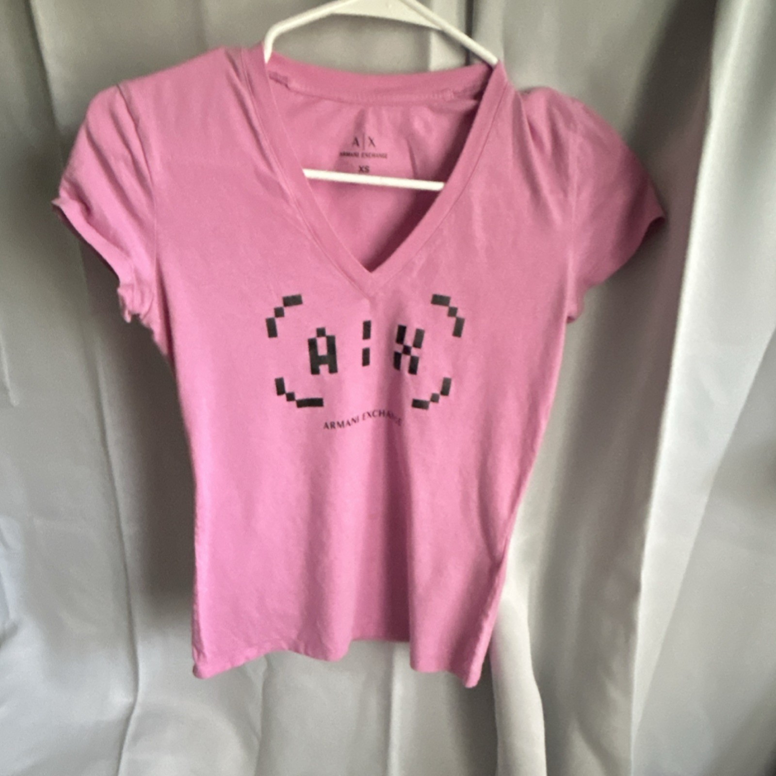 Armani Exchange Pink V-Neck Logo Cotton Knit T-Shirt Short Sleeve XS