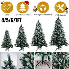 4/5/6/7ft Snowy Artificial Christmas Pine Tree Hinged for Home Office Decoration