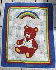 Vintage Baby Dreams Crib Quilt Rainbow Primary Bear 40  x 30  