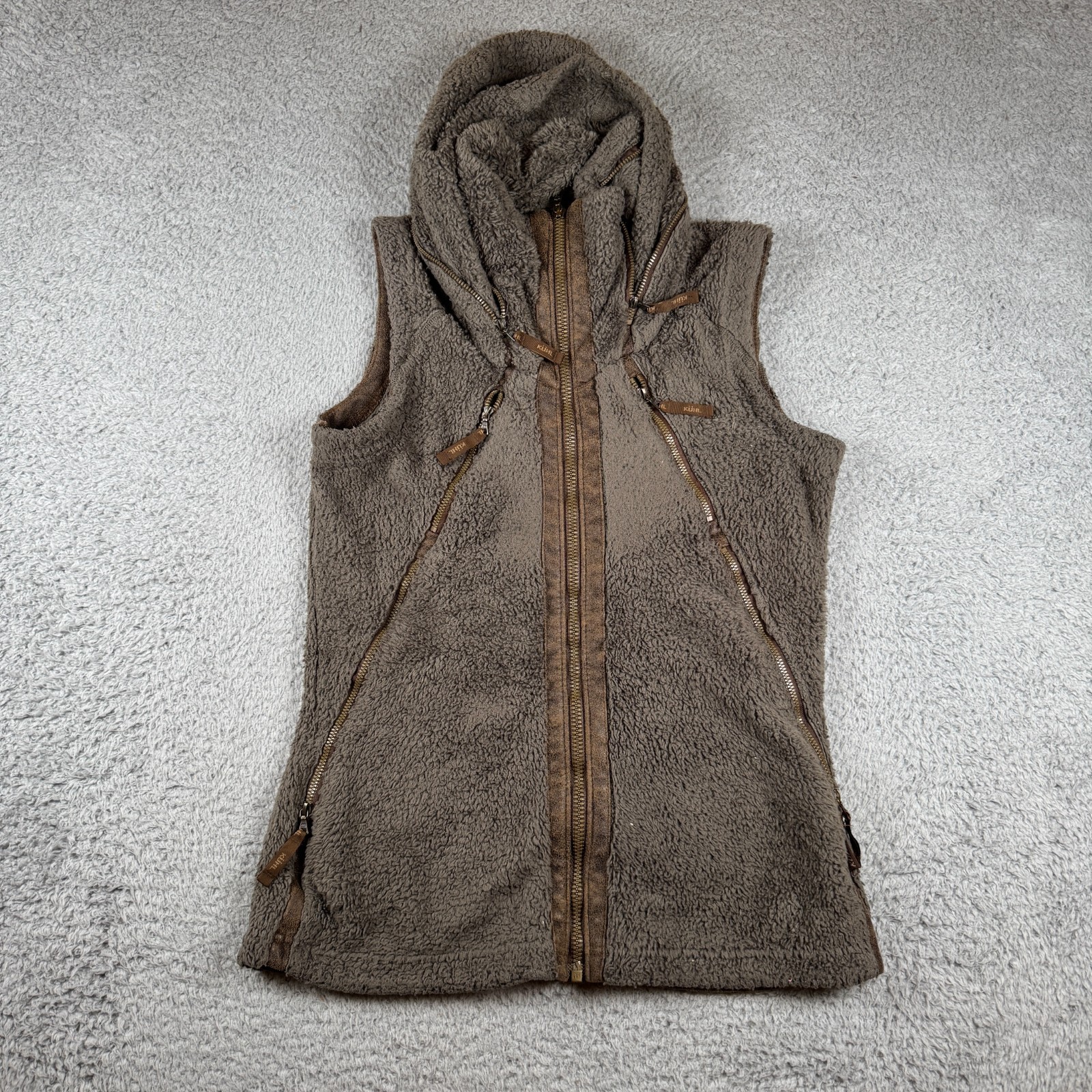 Kuhl Women's Flight Vest Size Small Brown Pile Sherpa Fleece Hooded Full Zip