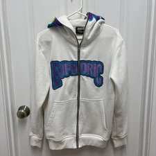 Euphoric Men's Full Zip White Hoodie Embroidered Flower Y2K -  Size Small