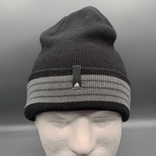 Adidas Knit Beanie Hat Men's One Size Black Grey Striped Winter Warm Skullcap