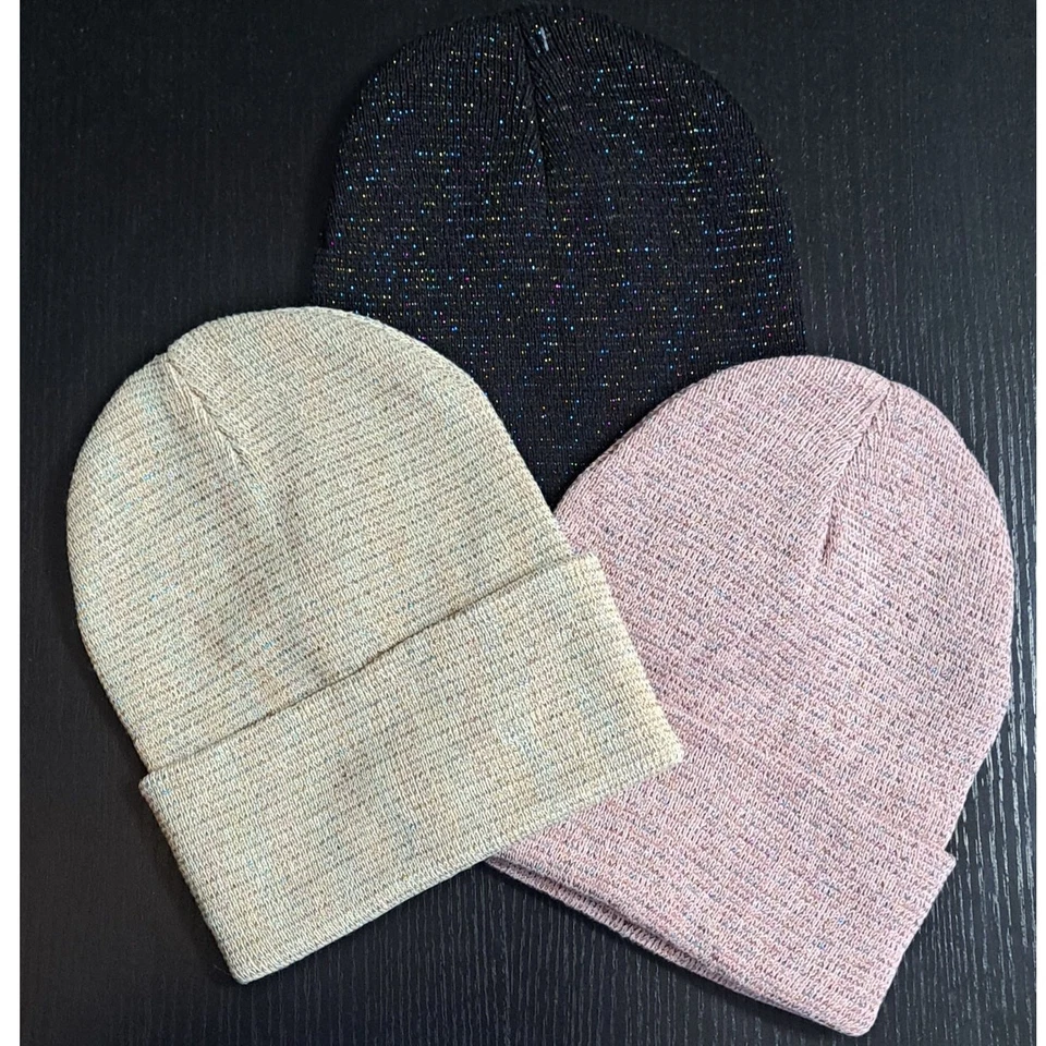 3 sombreros gorro tobogán tejido de invierno color liso con hilos brillantes arco iris OSFM Foto 2 de 4